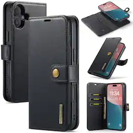 Dteck - Case For Apple iPhone 17 2-in-1 Vintage Leather Magnetic Detachable Flip Folio Stand Slim Wallet Cover - Black