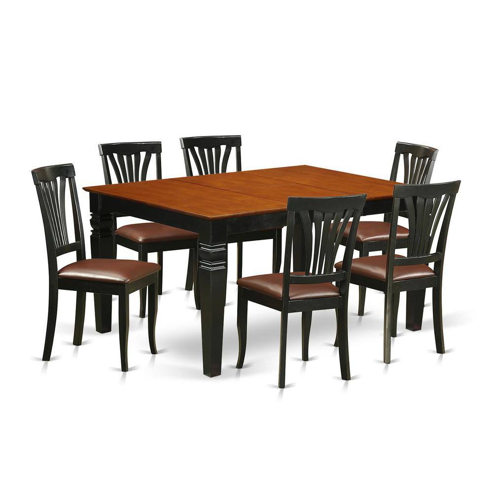 Left. East West Furniture - 7 Pc Dining set with a Kitchen Table and 6 Leather Dining Chairs in Black - Black & Cherry.
