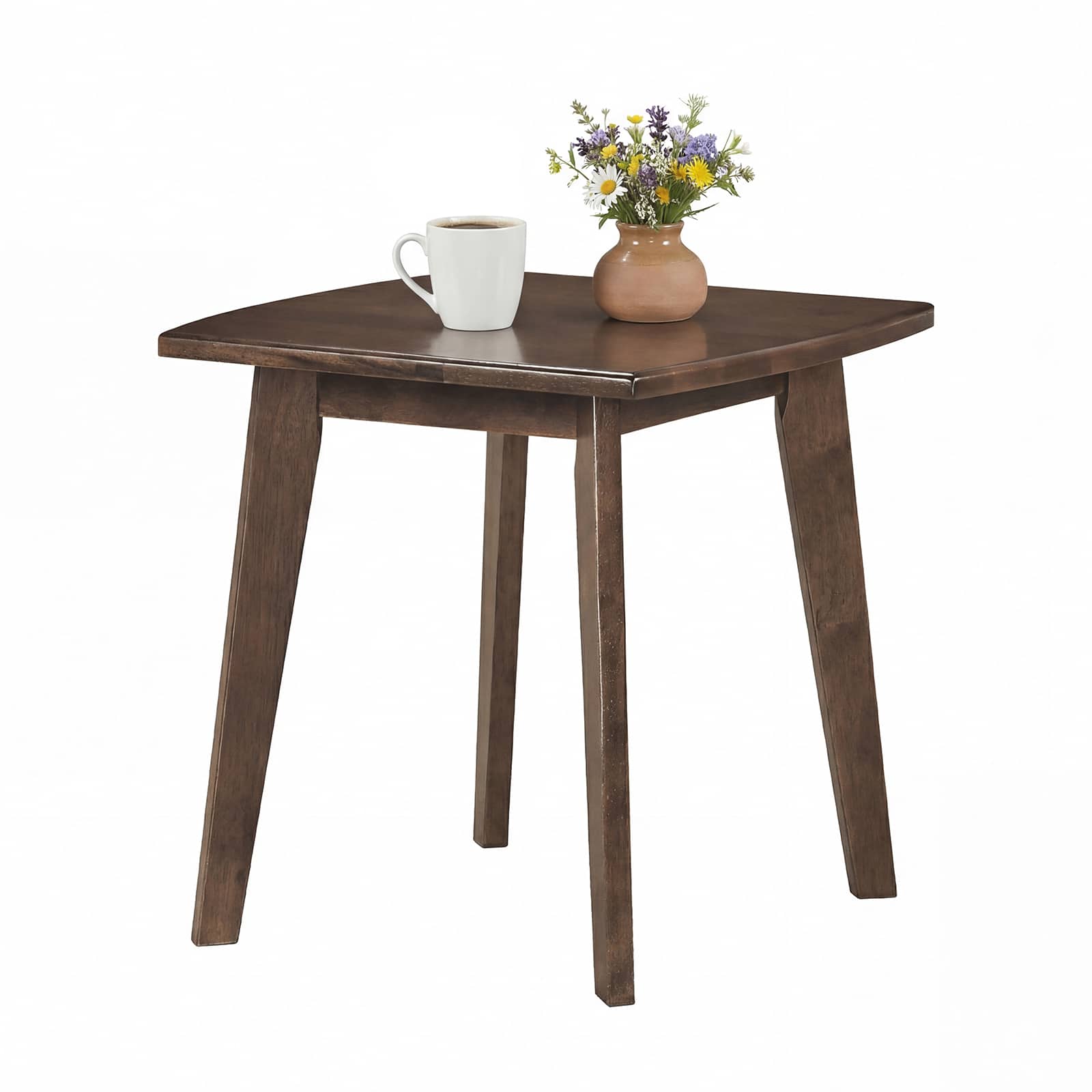 Gymax - 17'' Solid Wood Side Table w/Thickened Top & Curved Edge for Living Room Bedroom - Brown
