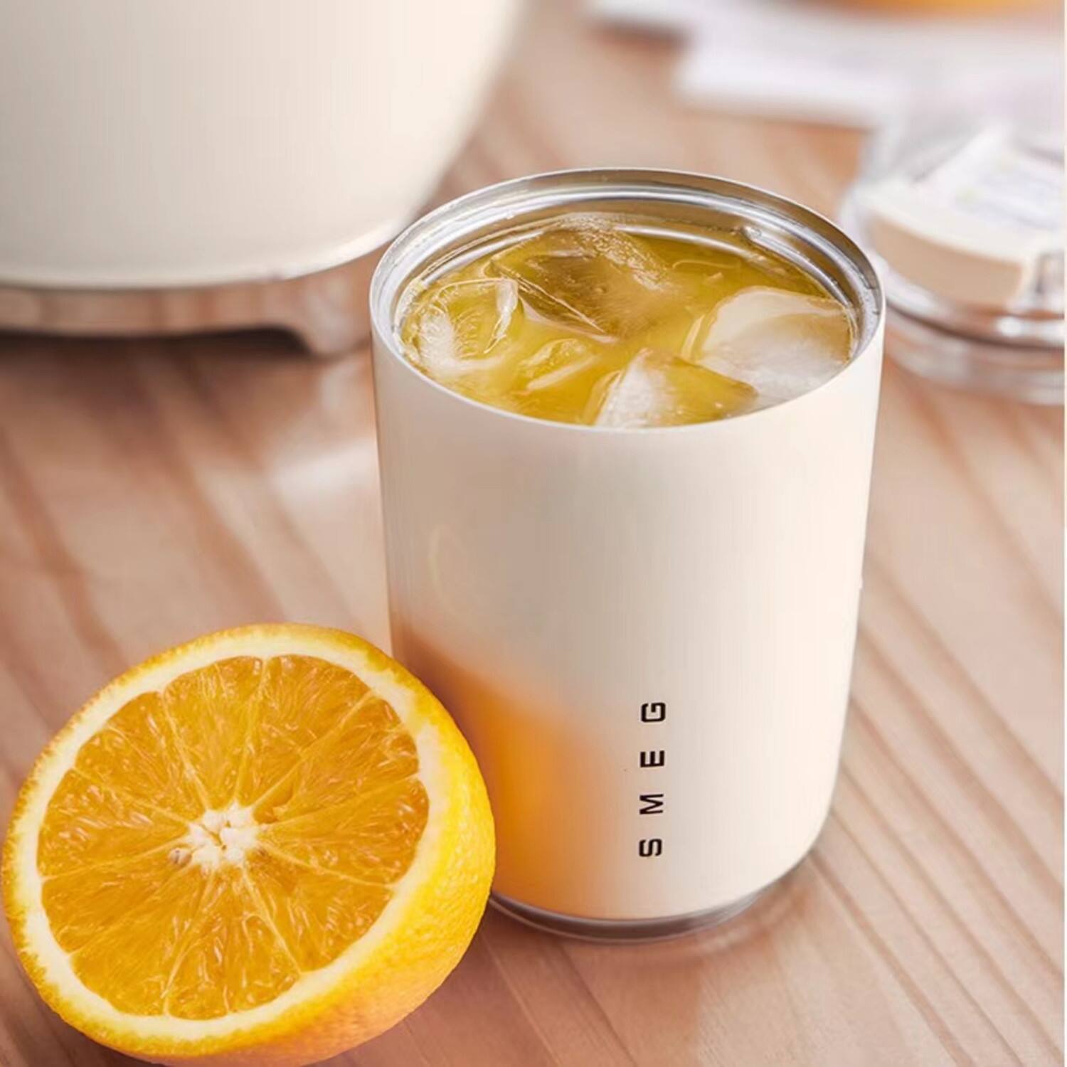 Alt View 1. SMEG - 12OZ SMEG Stainless Steel Insulated Vacuum Coffee Wall Travel Mug - Cream.