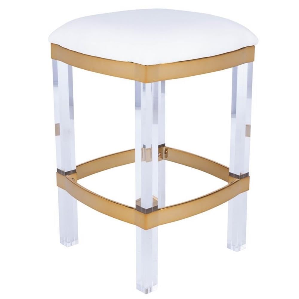 Back. Butler Specialty - Jordan Acrylic & Polished Brass 24" Counter Stool - White.
