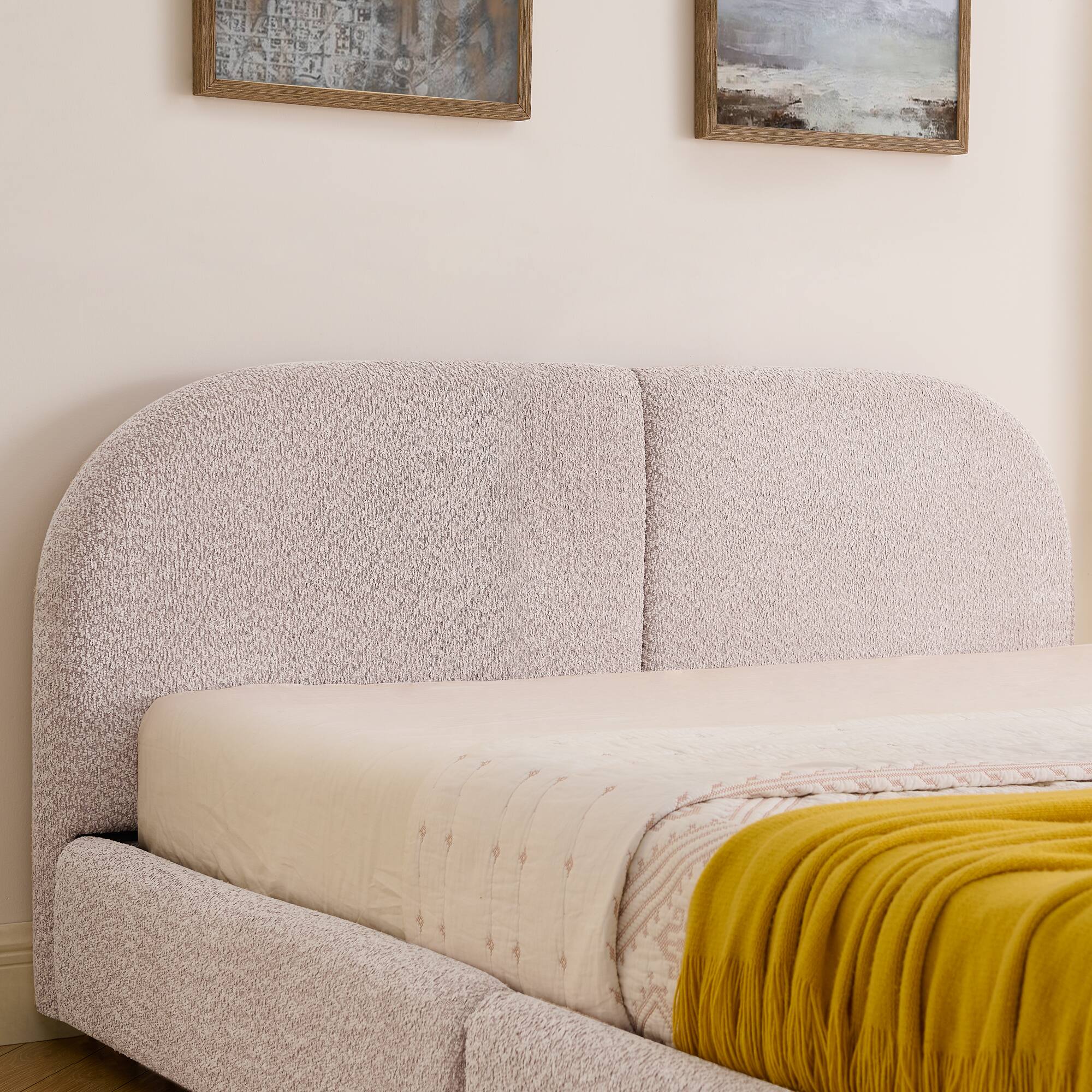 Alt View 4. Anysun - Queen Minimalist Upholstered Bed Frame - Circle Yarn Fabric, Curved Headboard, Wheeled Drawer Storage - Pink.