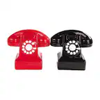 Front. Pacific Trading - Red and Black Retro Phones Old Fashioned Attractives Magnetic Ceramic Salt and Pepper Shaker Set - Multicolor.