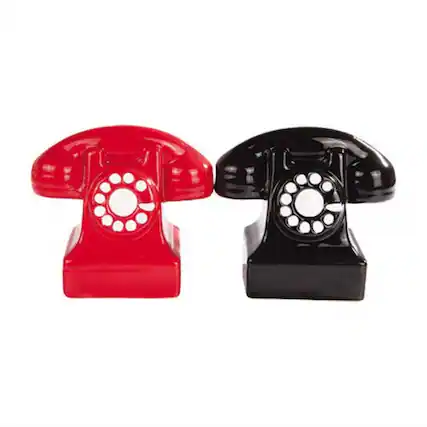 Front. Pacific Trading - Red and Black Retro Phones Old Fashioned Attractives Magnetic Ceramic Salt and Pepper Shaker Set - Multicolor.
