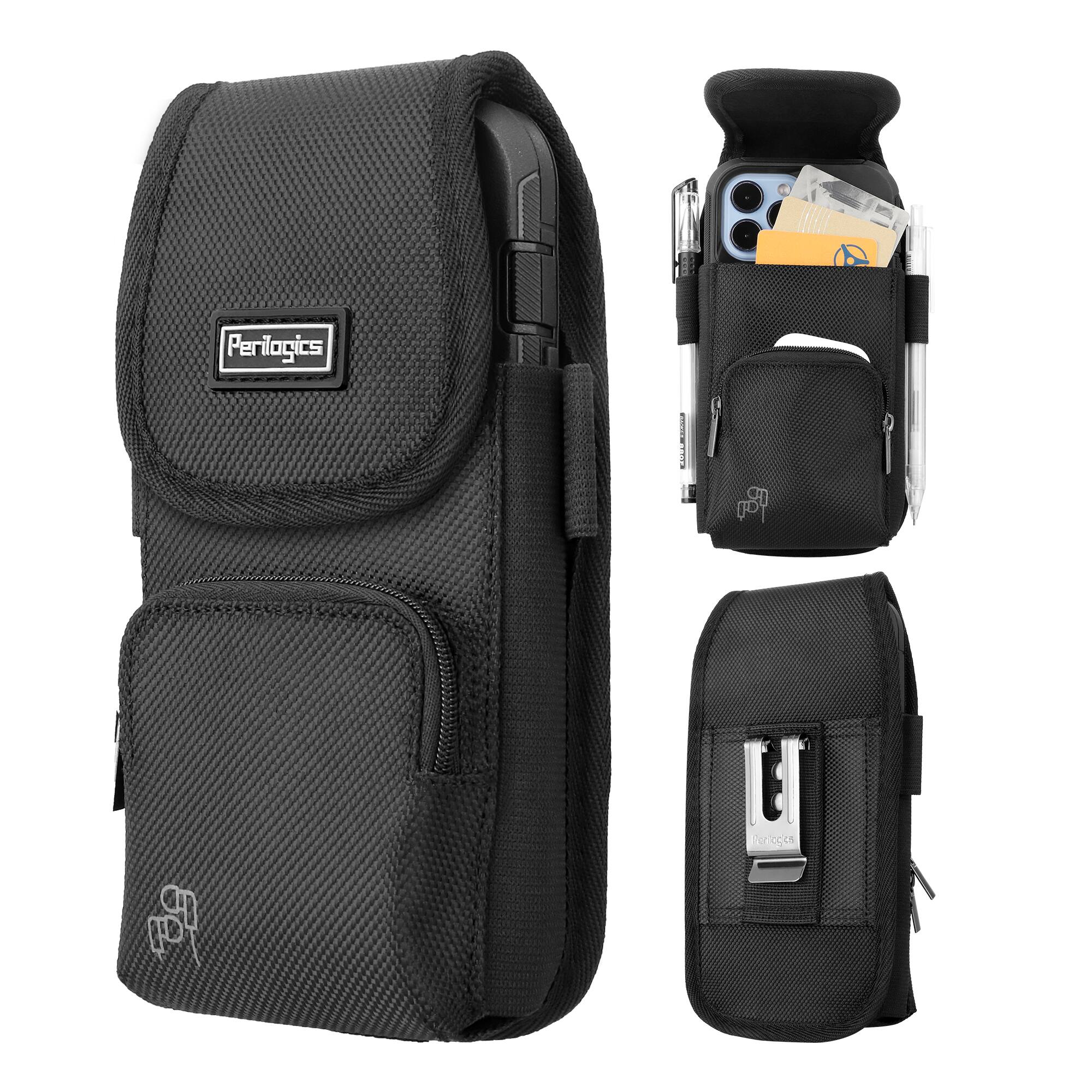 Perilogics - Vertical Phone Holster with Secure Flap Closure - Black