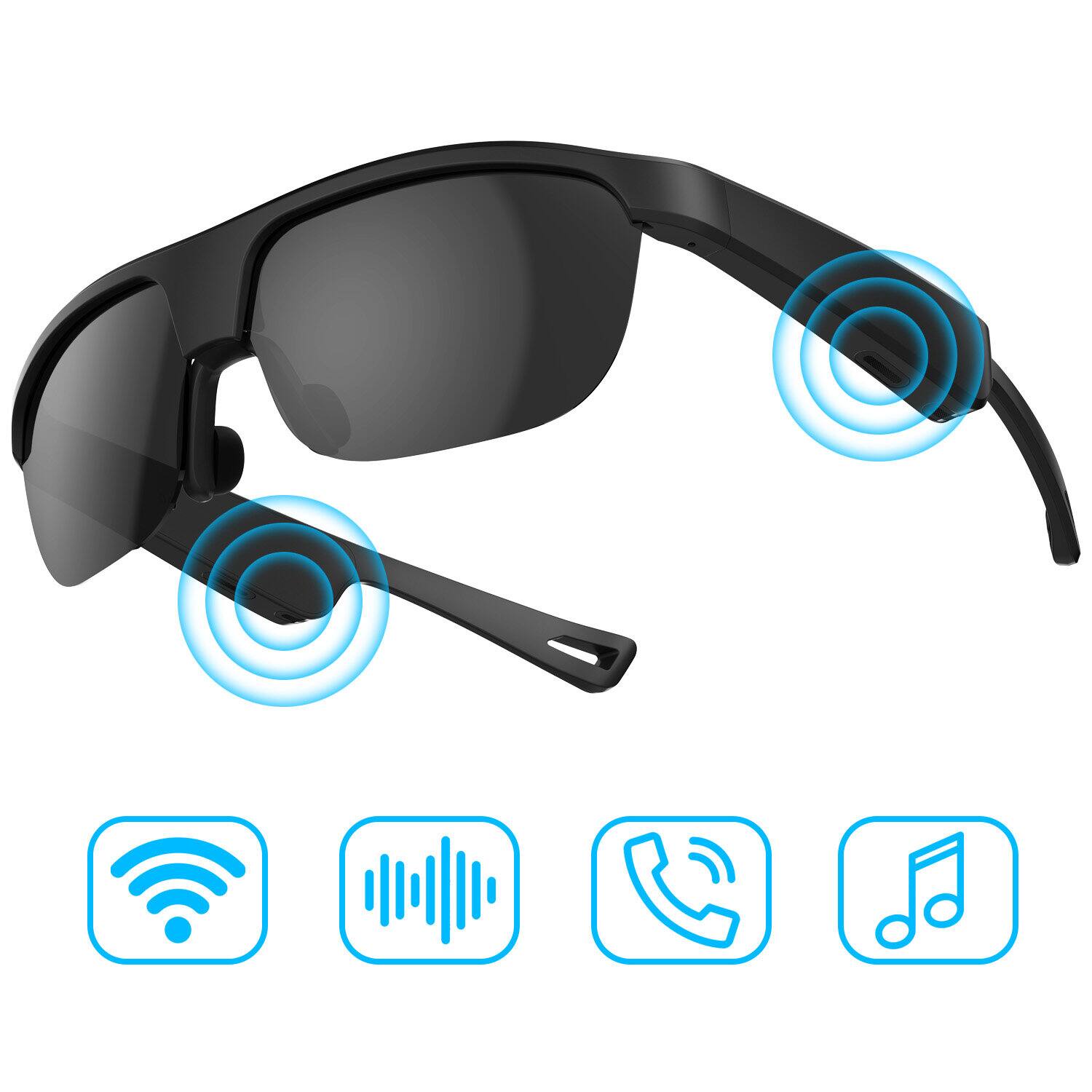Front. Alpha Digital - Polarized Bluetooth Smart Glasses w/ Mic, Open-Ear Audio, IP65 & 5-Hr Battery - Black.