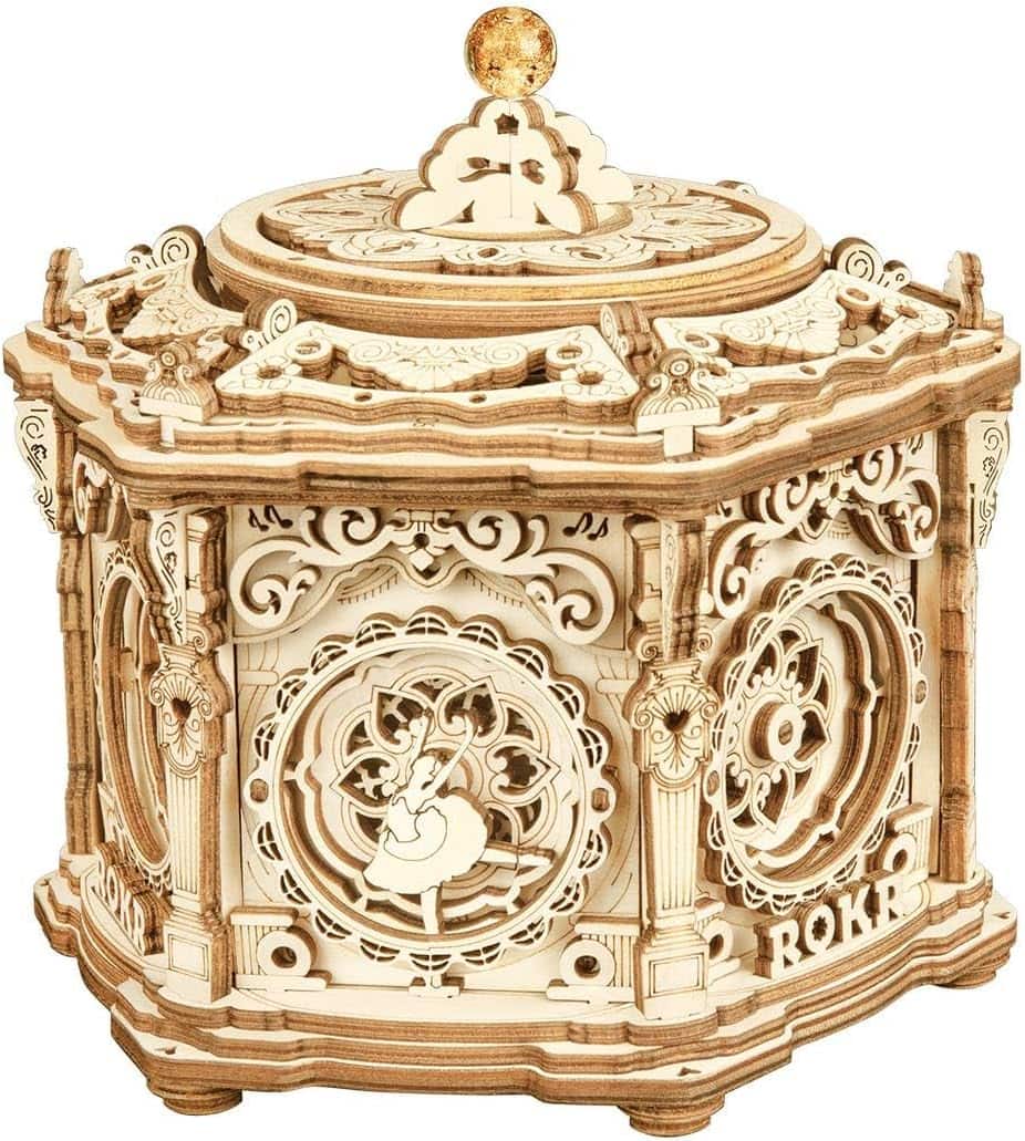 Robotime - ROKR 3D Wooden Puzzles Music Box (Secret Garden) - Model Kits for Adults Spinning Musical Jewelry Box - Brown