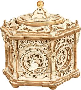 Robotime - ROKR 3D Wooden Puzzles Music Box (Secret Garden) - Model Kits for Adults Spinning Musical Jewelry Box - Brown