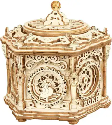 Front. Robotime - ROKR 3D Wooden Puzzles Music Box (Secret Garden) - Model Kits for Adults Spinning Musical Jewelry Box - Brown.