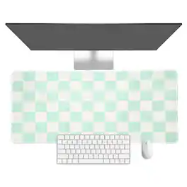 Unique Bargains - Checkered Desk Mat, 31.5x15.7 Inch Mouse Pad, Non-Slip Rubber, Stitched Edges, Soft, for Computer/Laptop - Light Green/White