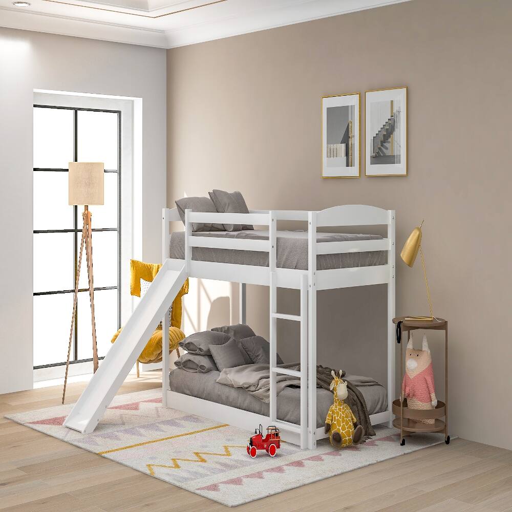 Back. Loheer - Loheer Twin Over Twin Bunk Bed with Slide and Ladder White - White.