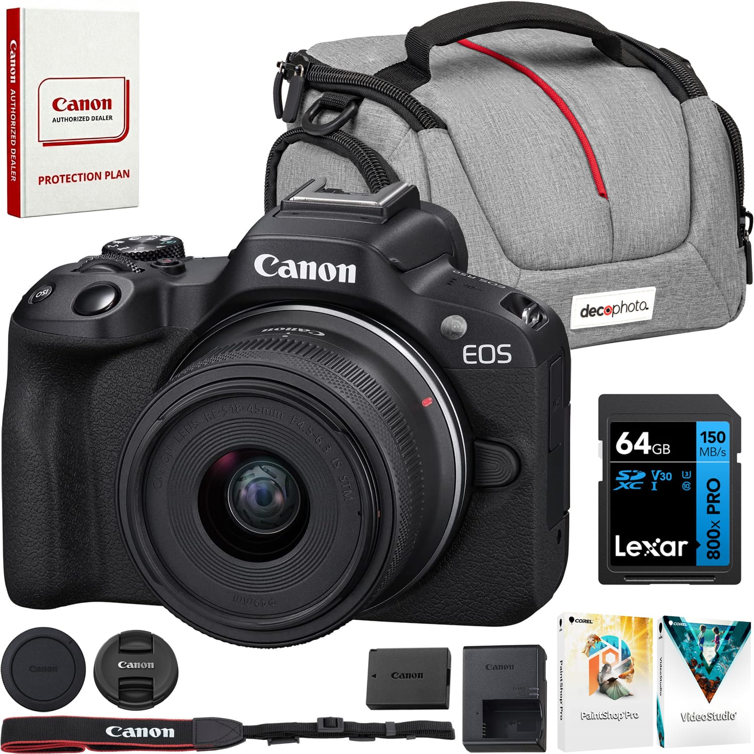 Canon - EOS R50 Mirrorless Camera w/ RF-S 18-45mm F4.5-6.3 Lens + 64GB Memory Bundle