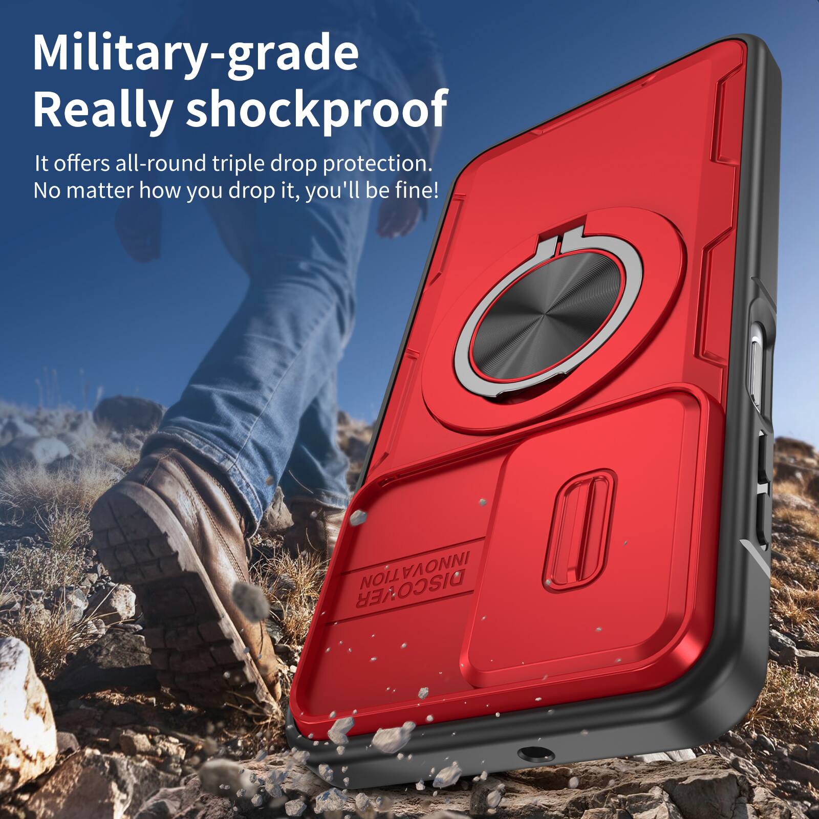 Military-grade Really shockproof.  
It offers all-round triple drop protection.  
No matter how you drop it, you'll be fine!  

INNOVATION VA ONNI DISCOVER
