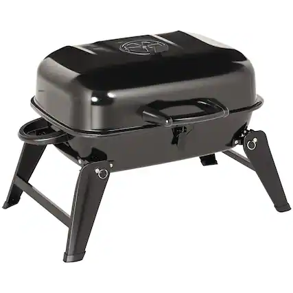 Front. Outsunny - Portable Grill, Small Charcoal Grill for Outdoor Cooking, BBQ, Camping, Enamel Coated - Black.