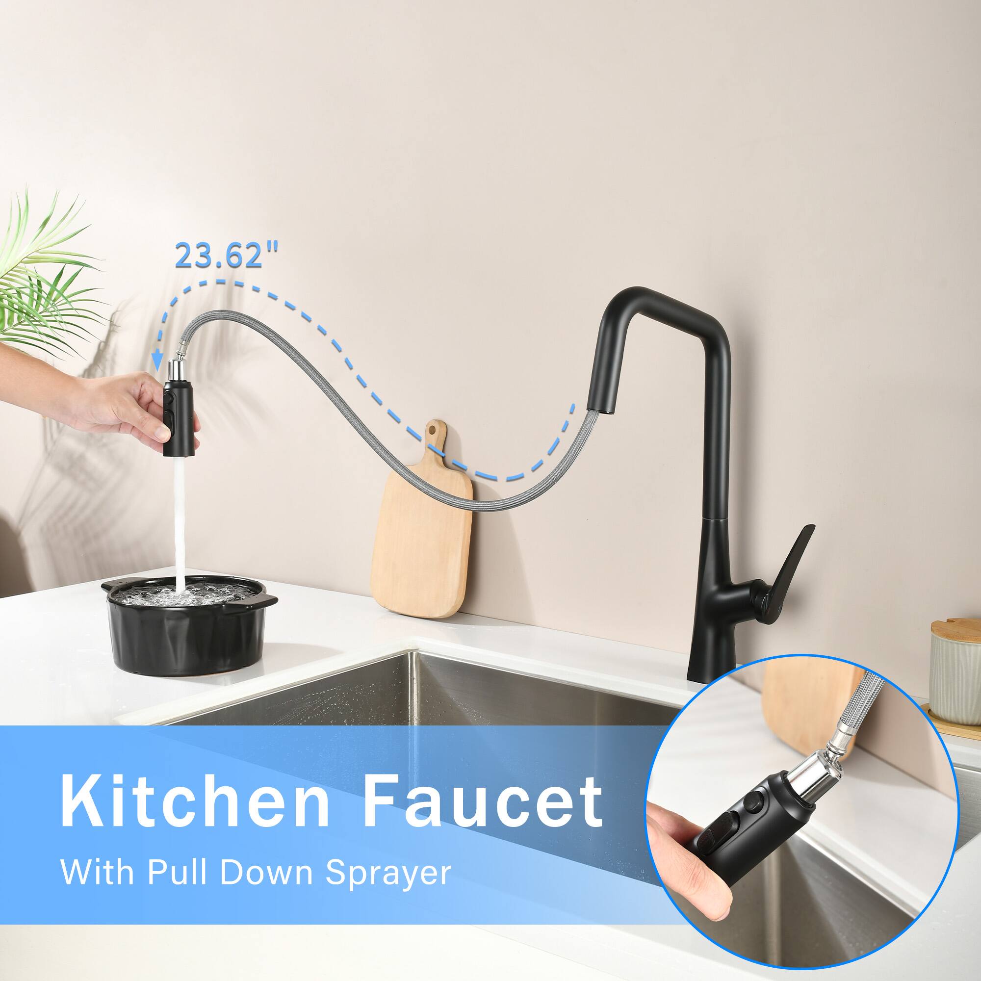 23.62" Kitchen Faucet With Pull Down Sprayer