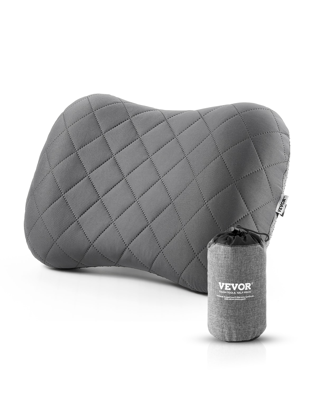 VEVOR - Inflatable Camping Pillow, 5-Inch Thickened Travel Pillow, Soft Backpacking Pillows with Removable & Washable Cover - Gray