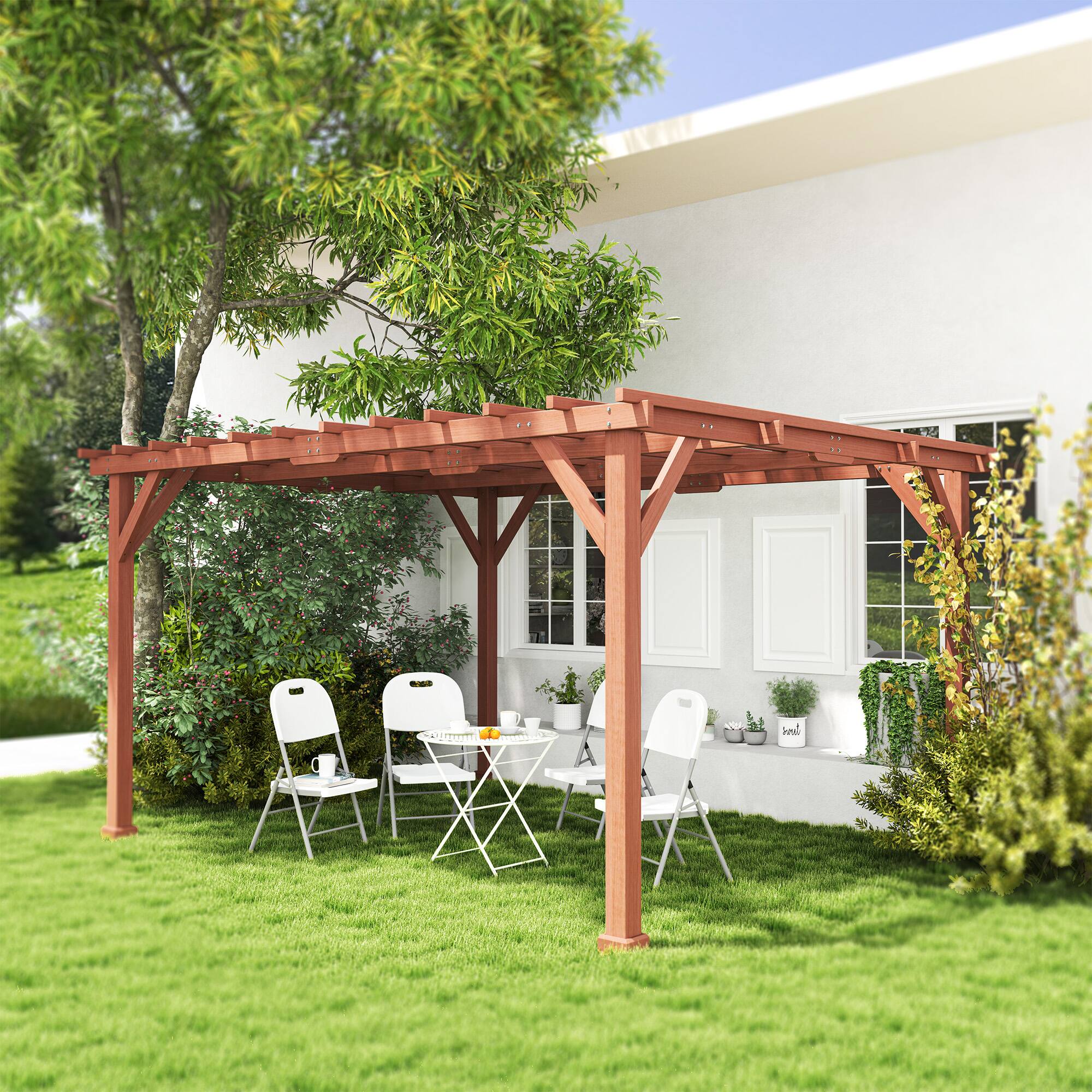 Alt View 5. Outsunny - 11' x 12.5' Outdoor Wood Pergola with Grape Trellis with Stable Structure for Climbing Plant Support for Patio - Brown.
