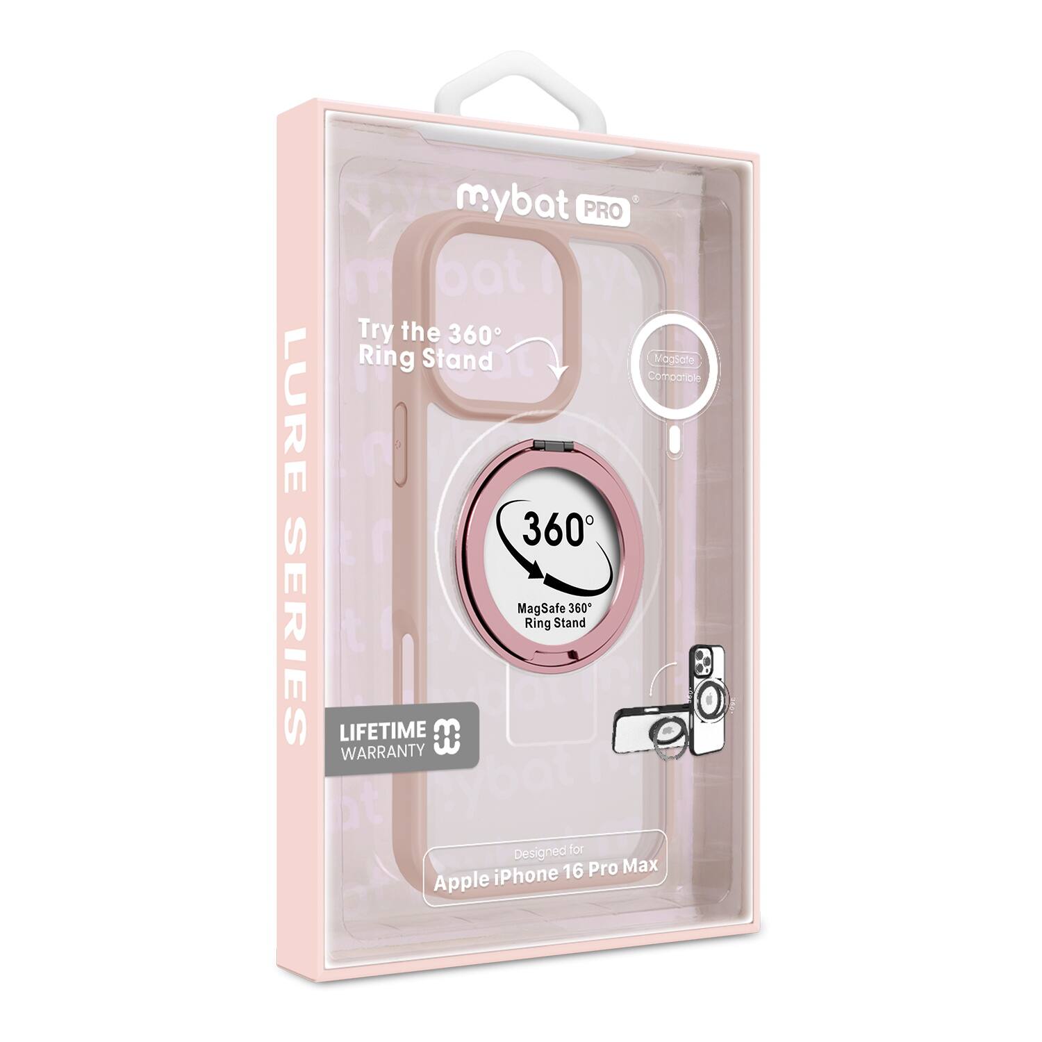 mybat PRO

LURE SERIES

Try the 360° Ring Stand

360° MagSafe 360° Ring Stand

LIFETIME WARRANTY

Designed for Apple iPhone 16 Pro Max

MagSafe Compatible