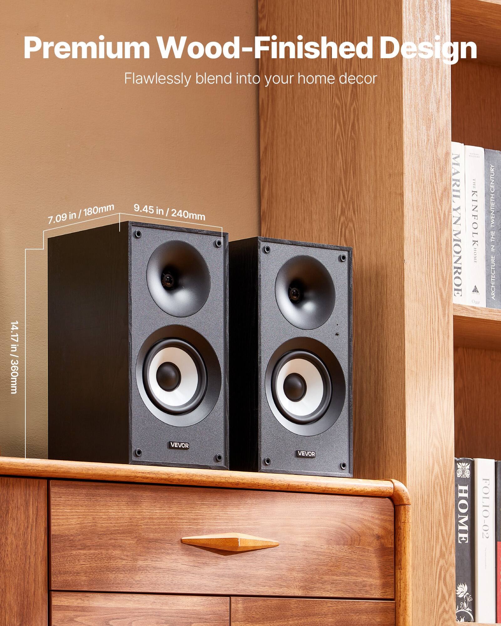 Premium Wood-Finished Design, Flawlessly blend into your home decor, 14.17 in / 360mm, 7.09 in / 180mm, 9.45 in / 240mm, MARILYN MONROE, THINKFOLK, HOME, ORIGIN OF THE TWENTIETH CENTURY, ARCHITECTURE, VEVOR, VEVOR, HOME FOLIO-02.