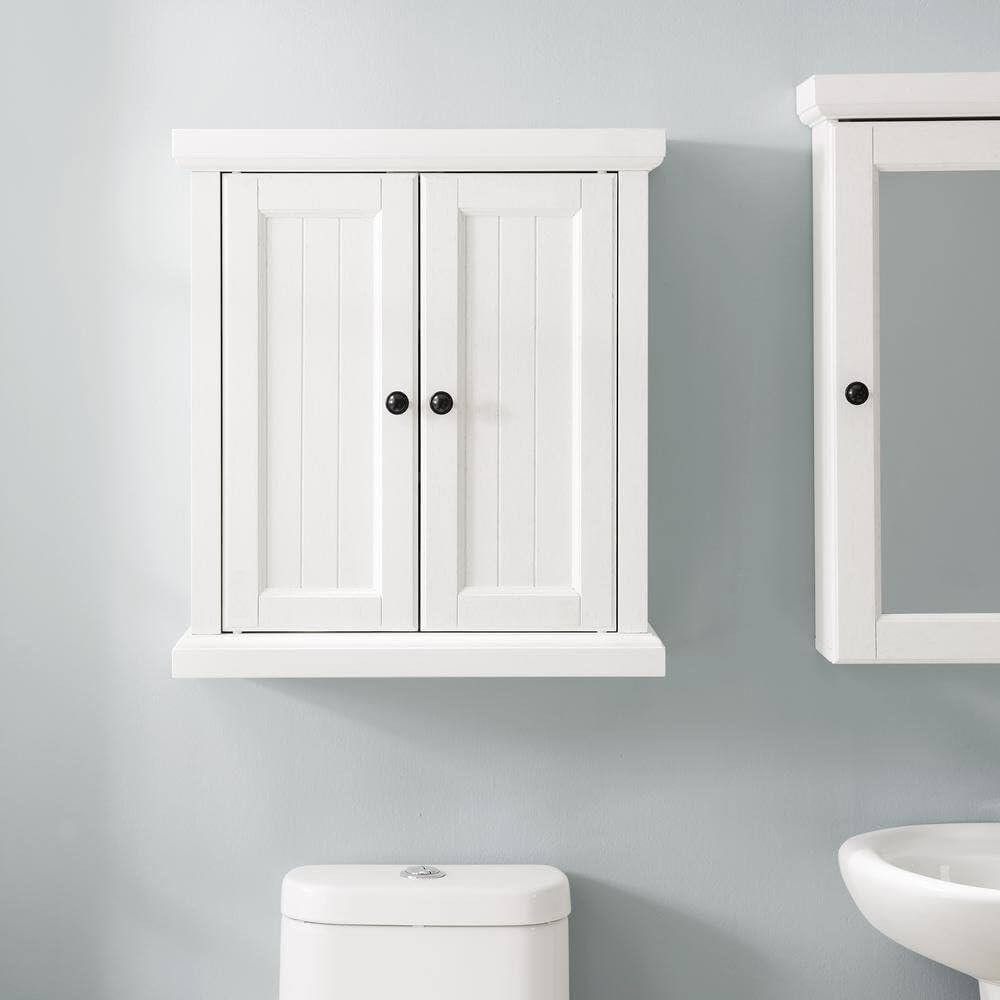 Alt View 5. FurniFact - Distressed White Bathroom Wall Cabinet - Distressed White.