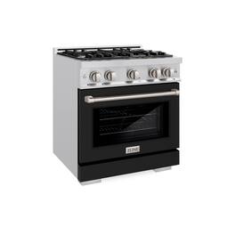 ZLINE - 30 in. 4.2 cu. ft. Freestanding Select Gas Range w/ 4 Burner Cooktop & Convection Oven w/ Black Matte Door - Stainless Steel