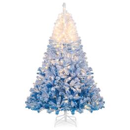 Costway - 6 FT Artificial Christmas Tree with 250 Warm White LED Lights, 8 Lighting Modes & Folding Metal Stand - Blue,White