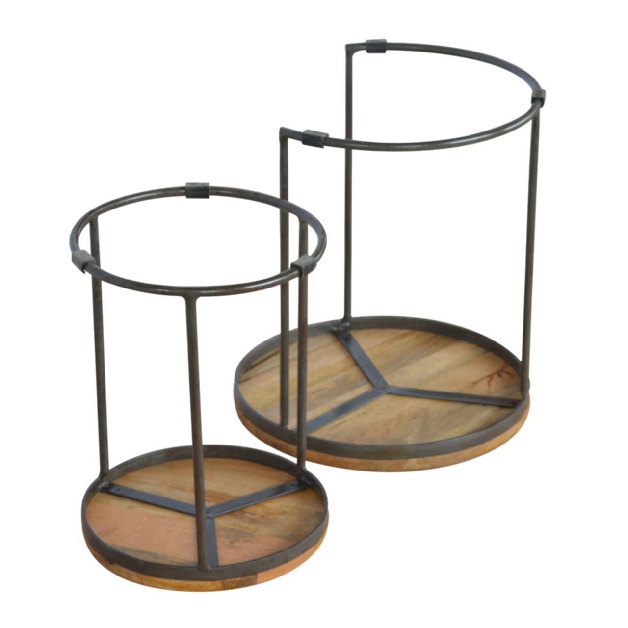 Alt View 5. Artisan Furniture - Artisan Furniture Solid Wood Round Stool Set of 2 with Iron Base, Brown - Brown.