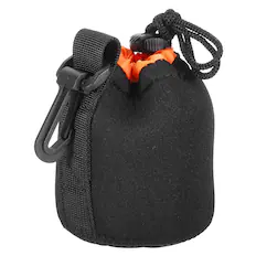 Front. Unique Bargains - Camera Lens Bag, 1pc 3"x3.9" Drawstring Pouch with Thick Neoprene for DSLR Lens, Water Coffee Cups - Black Orange.