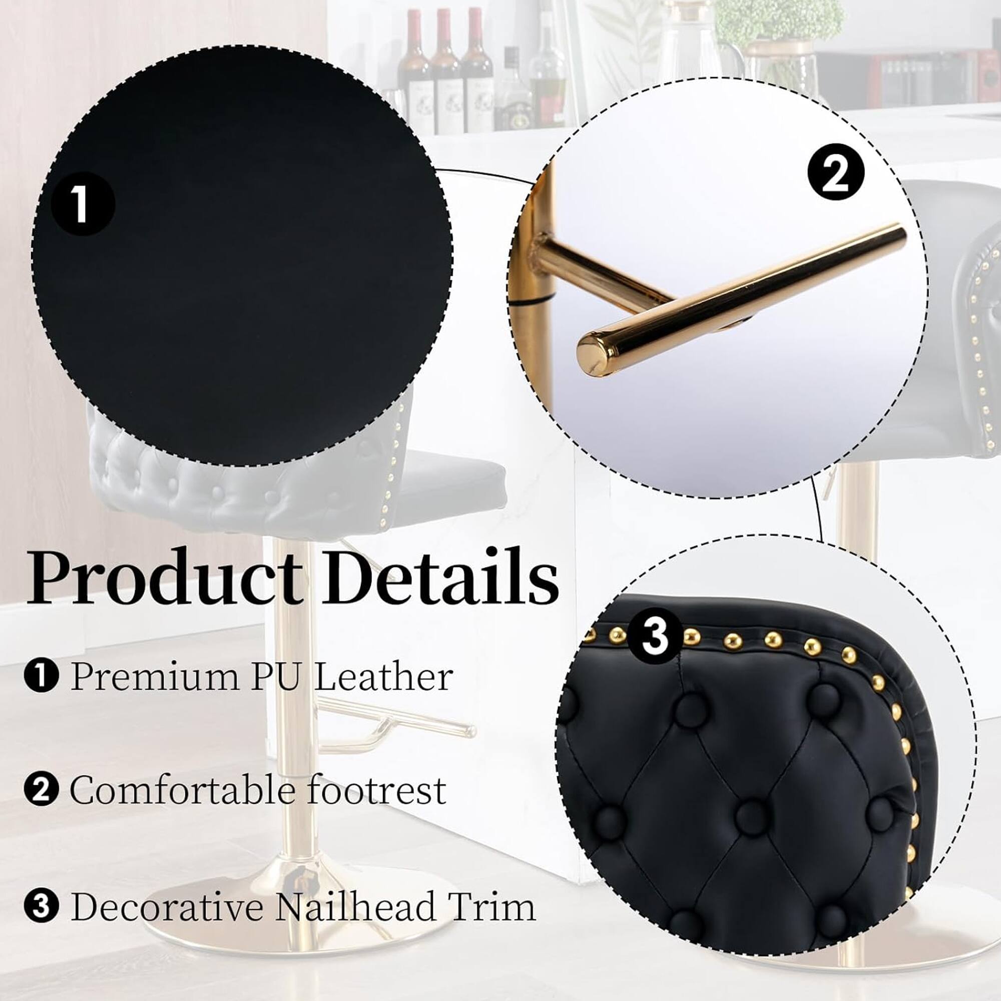 Product Details

1. Premium PU Leather
2. Comfortable footrest
3. Decorative Nailhead Trim