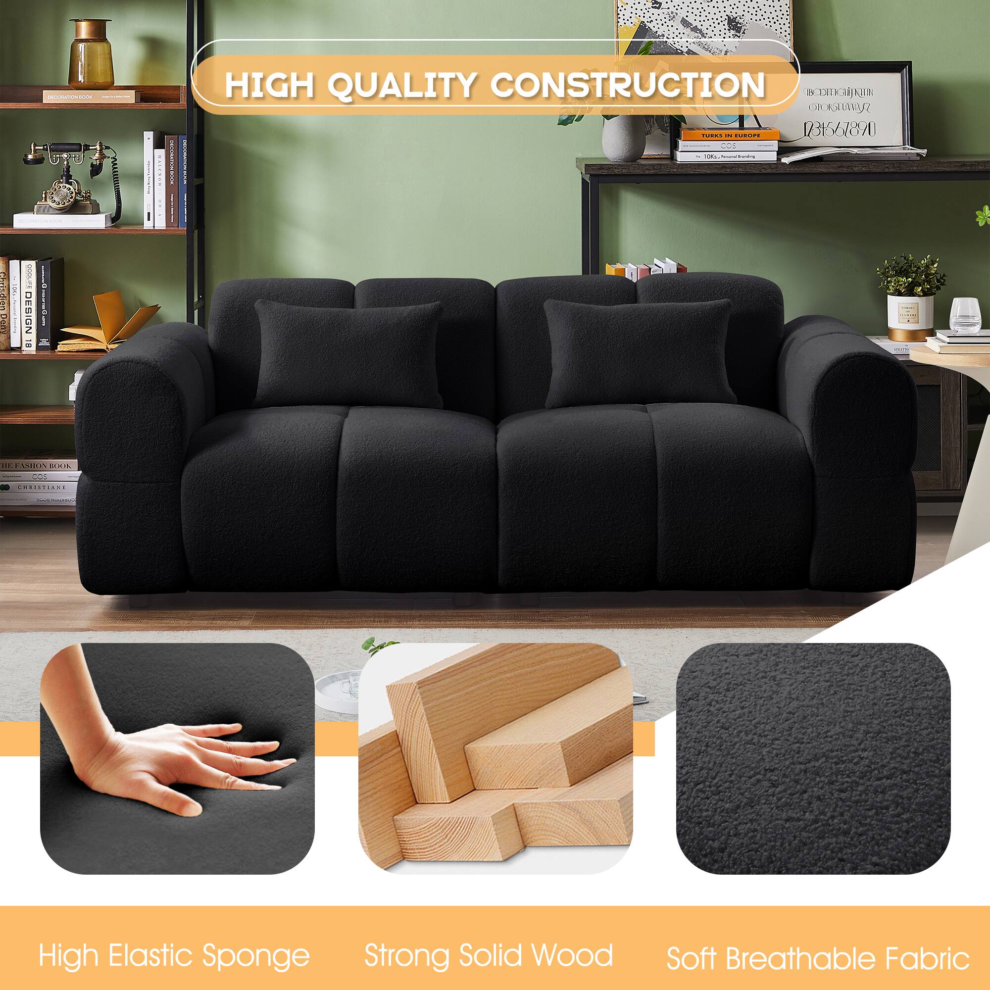 - HIGH QUALITY CONSTRUCTION
- High Elastic Sponge
- Strong Solid Wood
- Soft Breathable Fabric