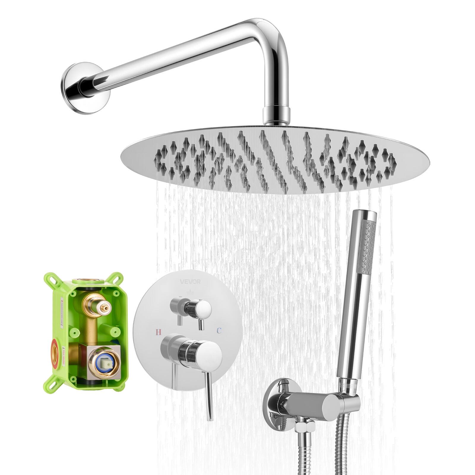 Front. VEVOR - Shower Faucet Set, Rainfall Bathroom Shower System with 10-Inch Round Rain Shower Head and Handheld Spray - Chrome.