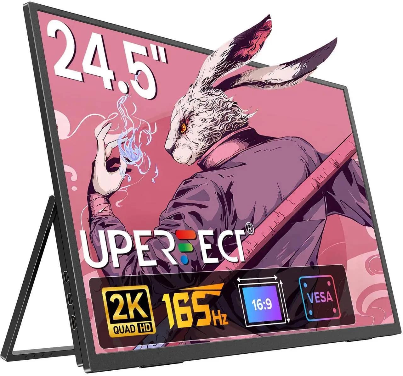 UPERFECT - 24.5" 2K 165Hz Portable Gaming Monitor QHD FreeSync IPS HDR | USB-C/HDMI Travel Monitor for Laptop, Switch, Phone VESA - Black