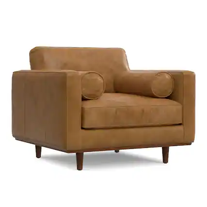 Front. Simpli Home - Morrison 42 inch Wide Mid-Century Modern Arm Chair in Sienna - Sienna.