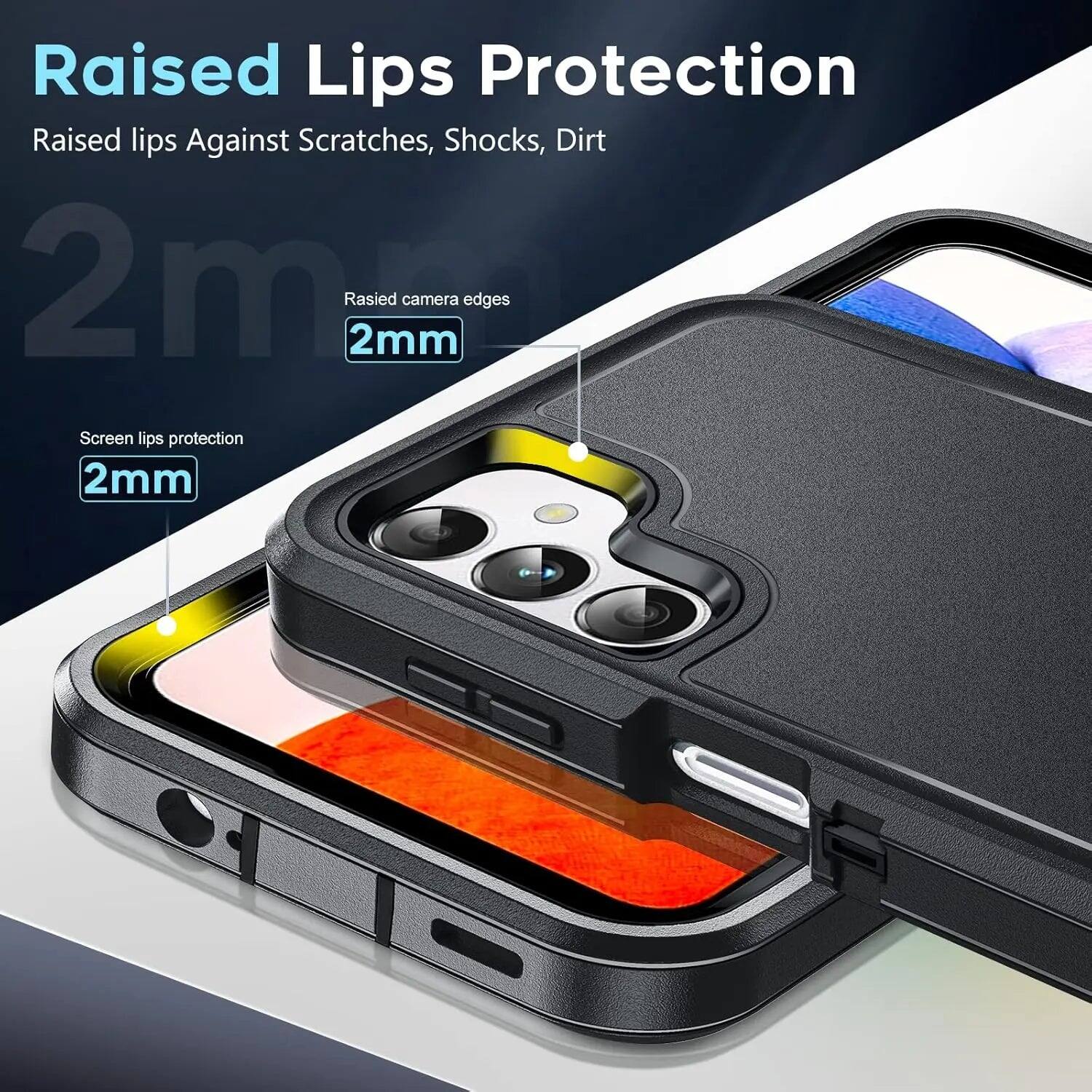 Raised Lips Protection  
Raised lips Against Scratches, Shocks, Dirt  
2mm  
Raised camera edges  
2mm  
Screen lips protection  
2mm
