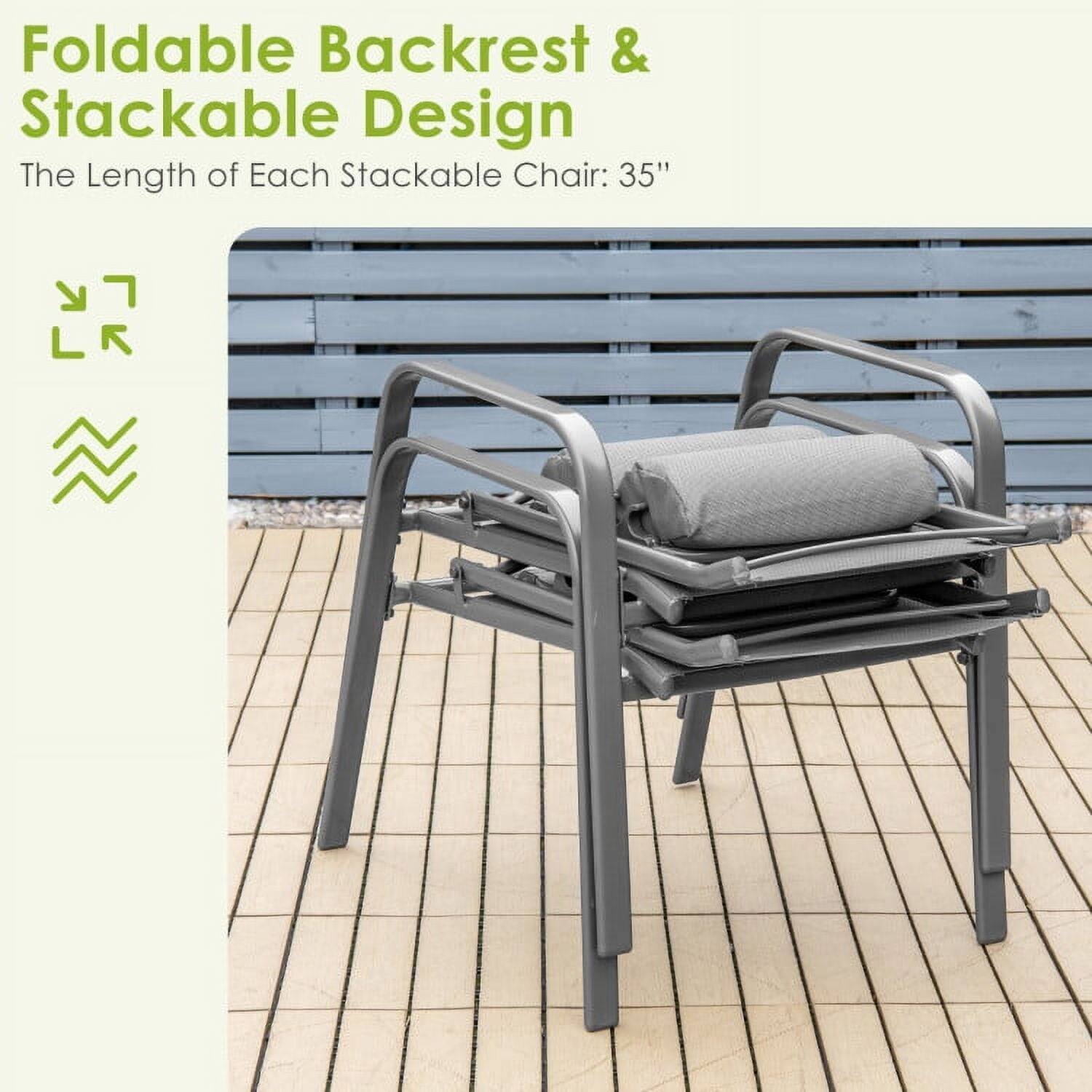 Foldable Backrest & Stackable Design  
The Length of Each Stackable Chair: 35"