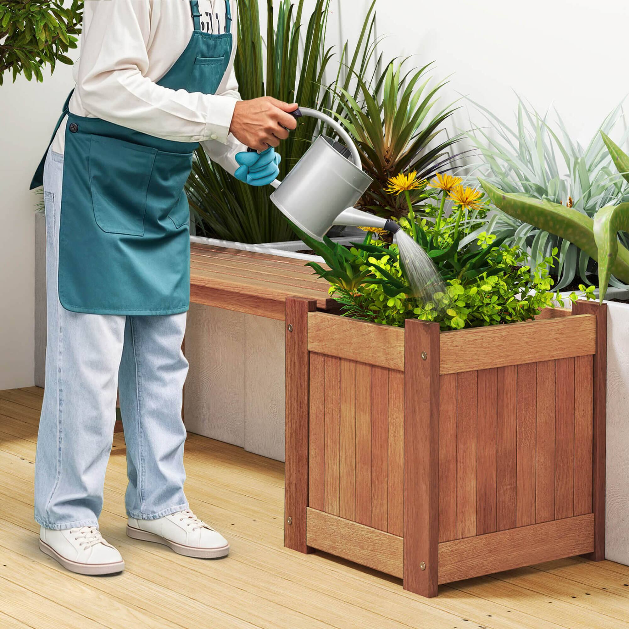 Alt View 7. Costway - 2 PCS Hardwood Flower Box with Bench Spacious Seat Open-ended Bottom Perfect - Orange.