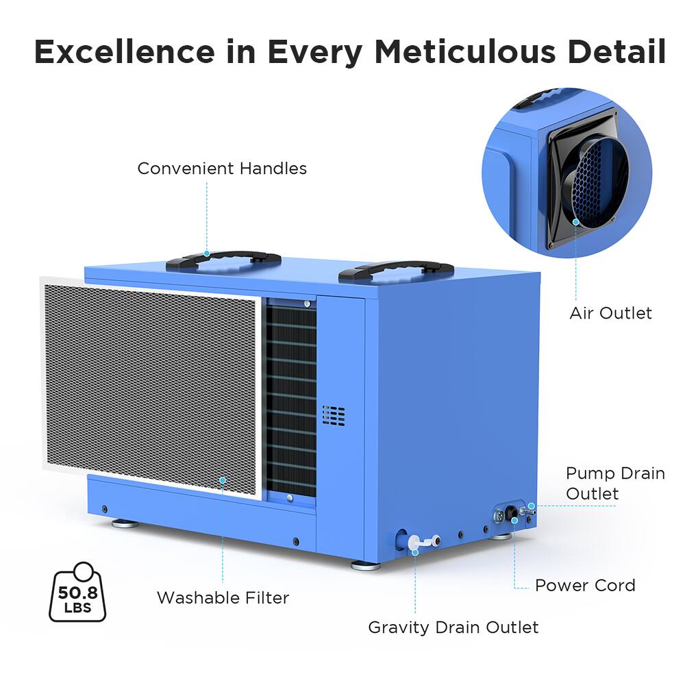 Excellence in Every Meticulous Detail

- Convenient Handles
- Air Outlet
- Washable Filter
- Pump Drain Outlet
- Gravity Drain Outlet
- Power Cord

50.8 LBS