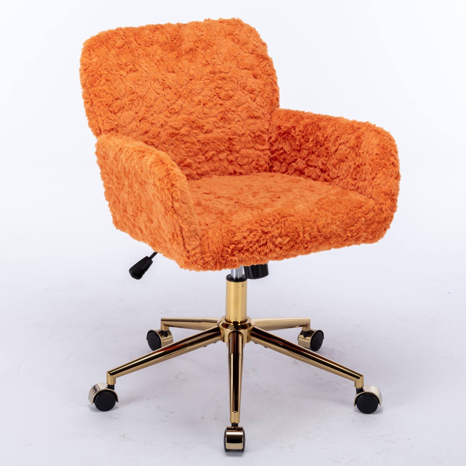 Alt View 1. GOODSILO - Premium Adjustable Swivel Office Chair with Golden Metal Base and Plush Velvet Upholstery for Home or Office Use - Orange.