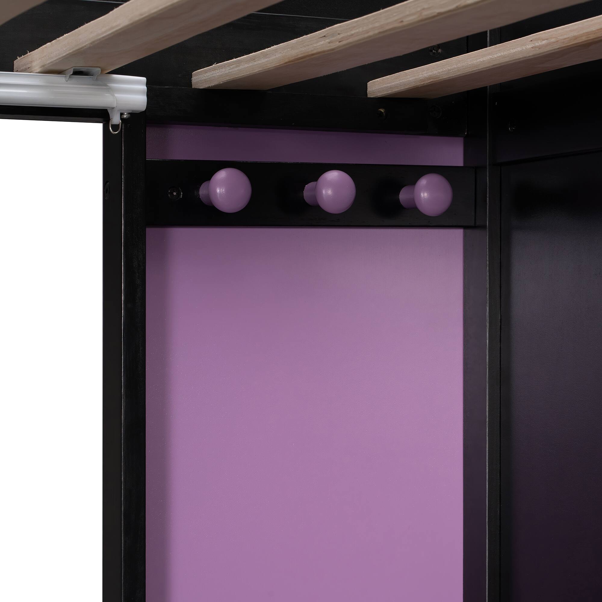 Alt View 7. Anysun - Full Size Wood Loft Bed with,Shelves,Blackout Curtains,and RGB Lights - Purple.