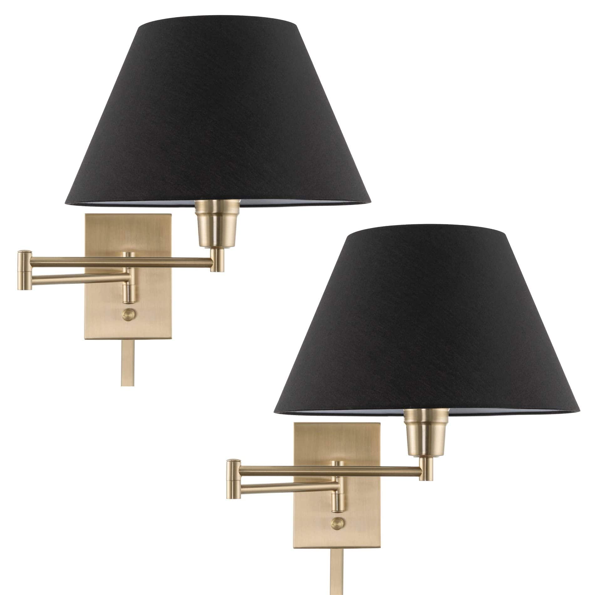 TECH SAFARI - Cambridge Modern Swing Arm Wall Lamp Plug In wall Mount Shade Cool Brass Finish pack - Cool Brass,Black Shade,2-Pack