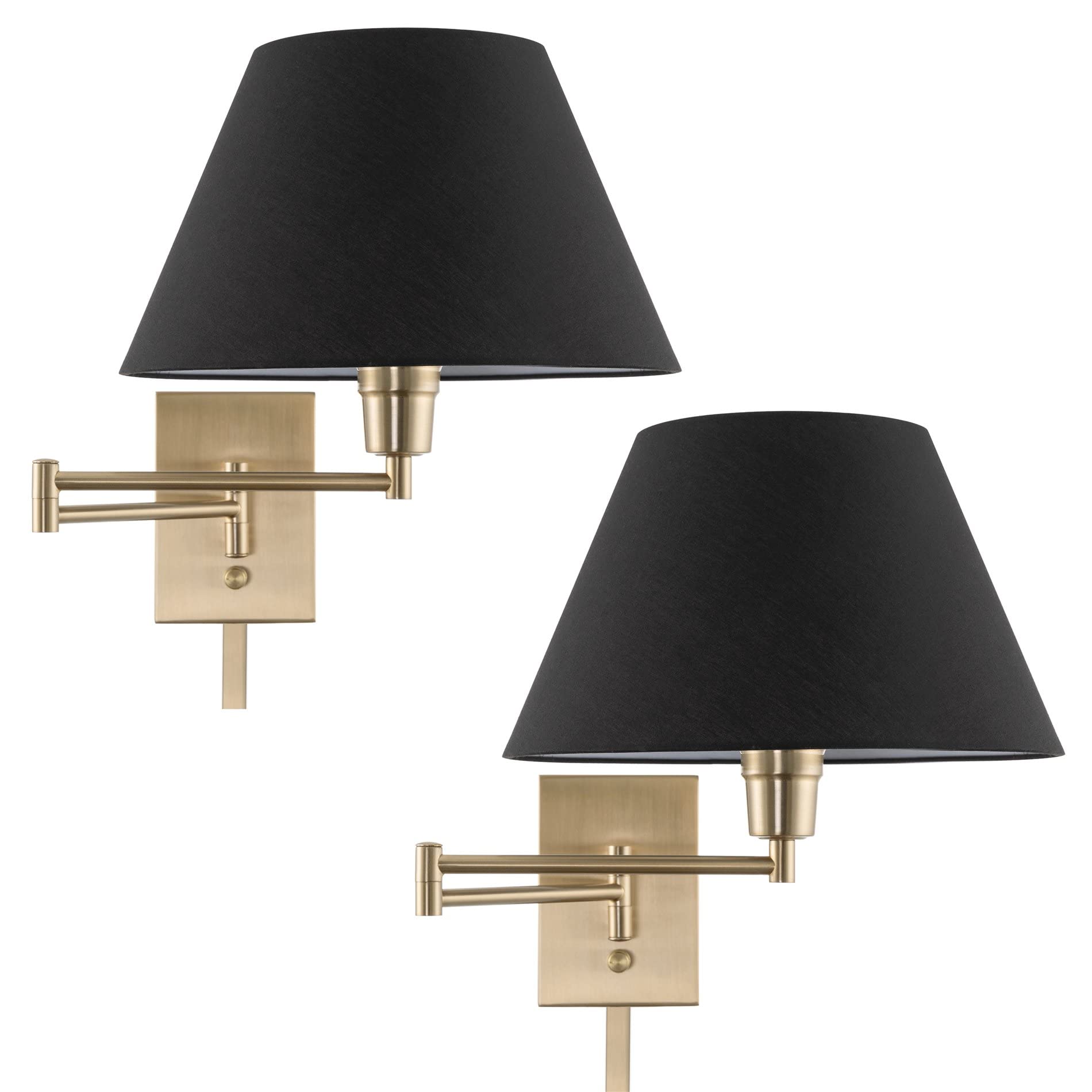 Front. TECH SAFARI - Cambridge Modern Swing Arm Wall Lamp Plug In wall Mount Shade Cool Brass Finish pack - Cool Brass,Black Shade,2-Pack.