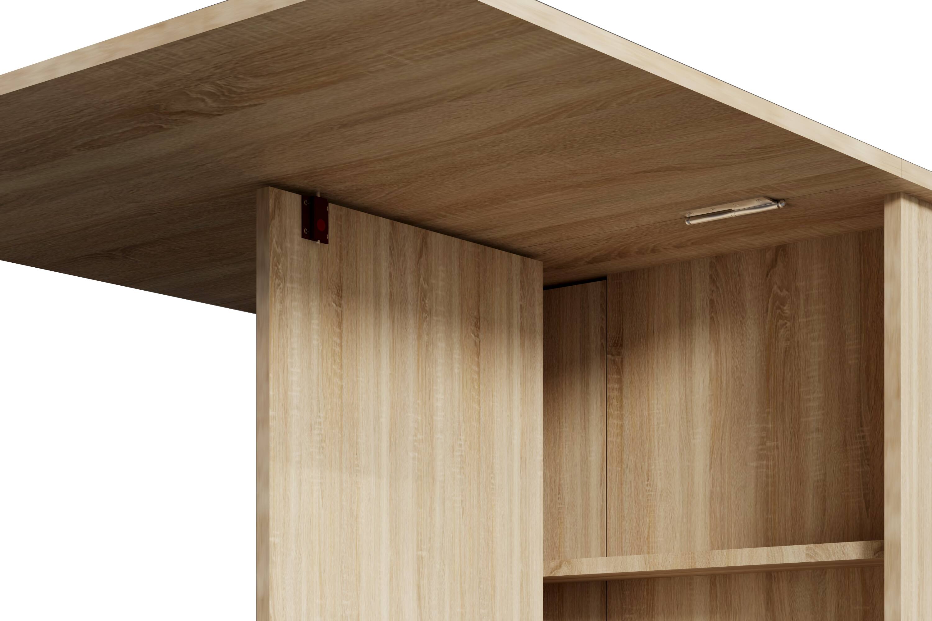 Back. Tiramisubest - Folding Dining Table,Versatile Dinner Table with 2 Wheels and 2 Storage Racks,Space Saving Dining Table,Pear Wood Color - Wood.