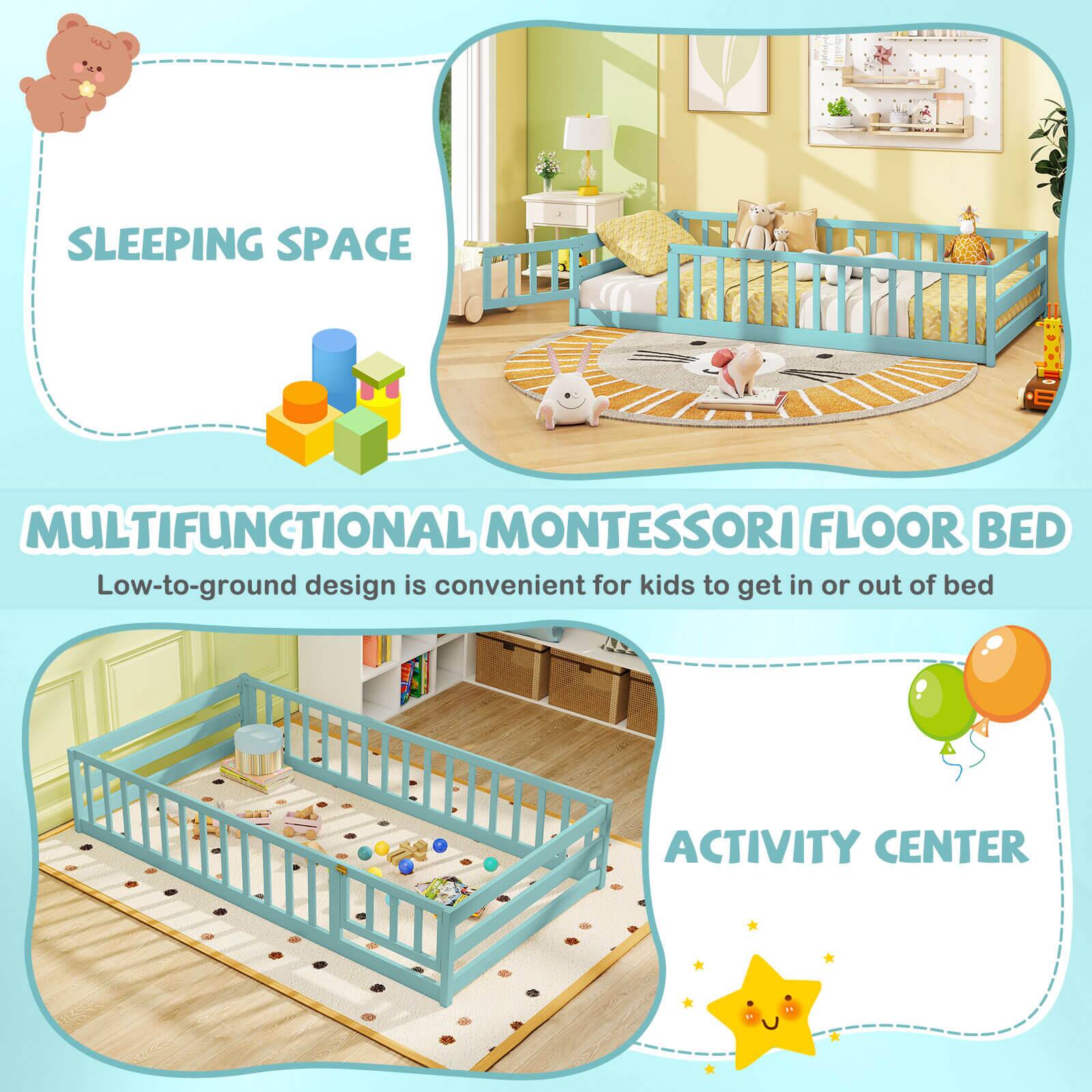 SLEEPING SPACE

MULTIFUNCTIONAL MONTESSORI FLOOR BED

Low-to-ground design is convenient for kids to get in or out of bed

ACTIVITY CENTER