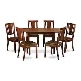 East West Furniture - 7 Pc Kitchen Tables set - Table with Leaf and 6 Dining Chairs - Mahogany