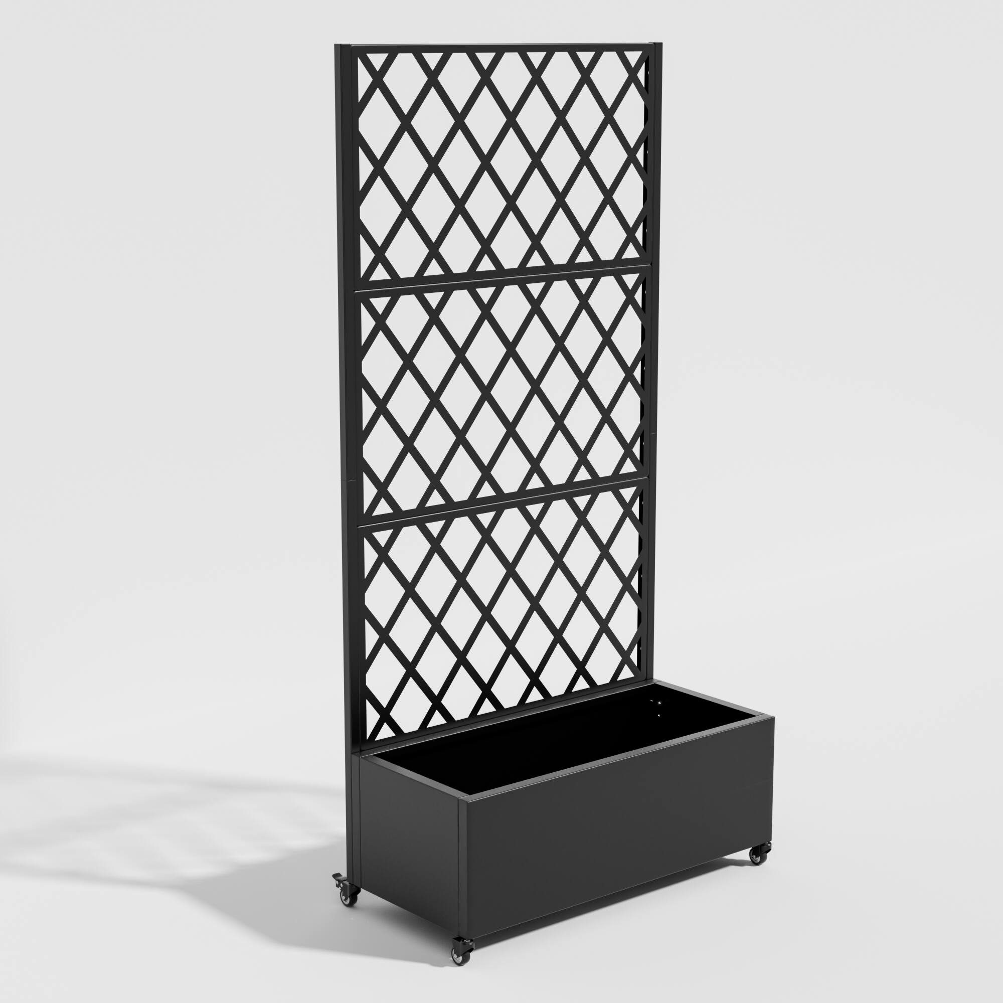 Angle. PexFix - 72 in. H x 35 in. W Diamond Pattern Rectangle Metal Planter Box Raised Garden Beds with Trellis-Ideal for Balcony - Black.