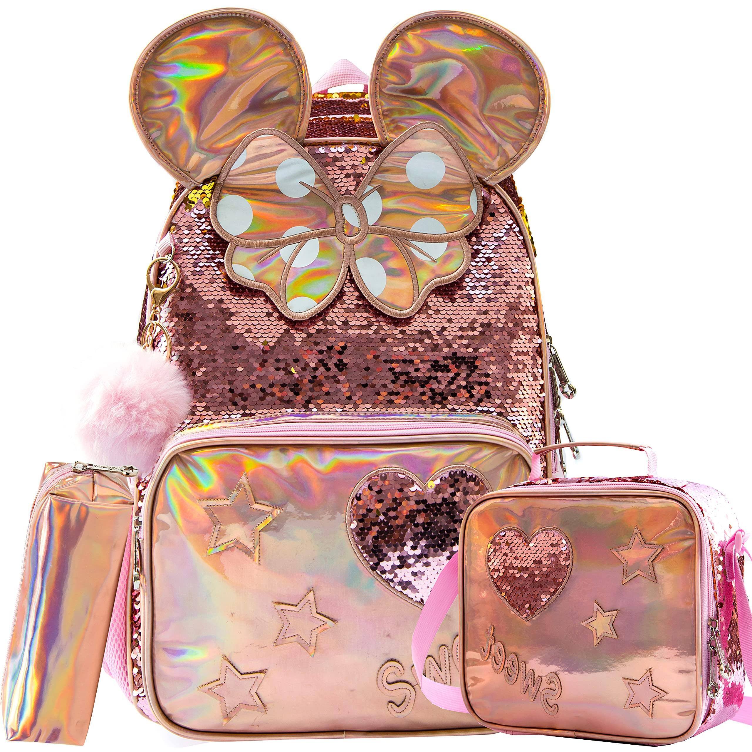 Front. Pacoar Cade - Backpack For 16" Backpacks School Sequin With Lunch Box Elementary Students - Big Ear Backpack.