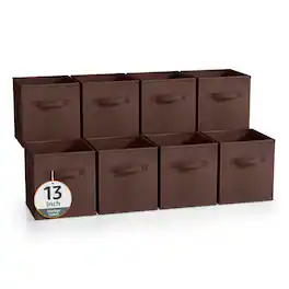 Sorbus - 13 Inch Storage Bins - Sturdy Collapsible Fabric Storage Cubes with Handle - 8 Foldable Baskets for Organizing - Chocolate