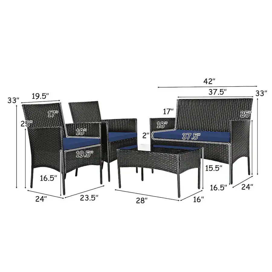 Gymax 8PCS Rattan Furniture Set Cushioned Sofa Coffee Table Backyard