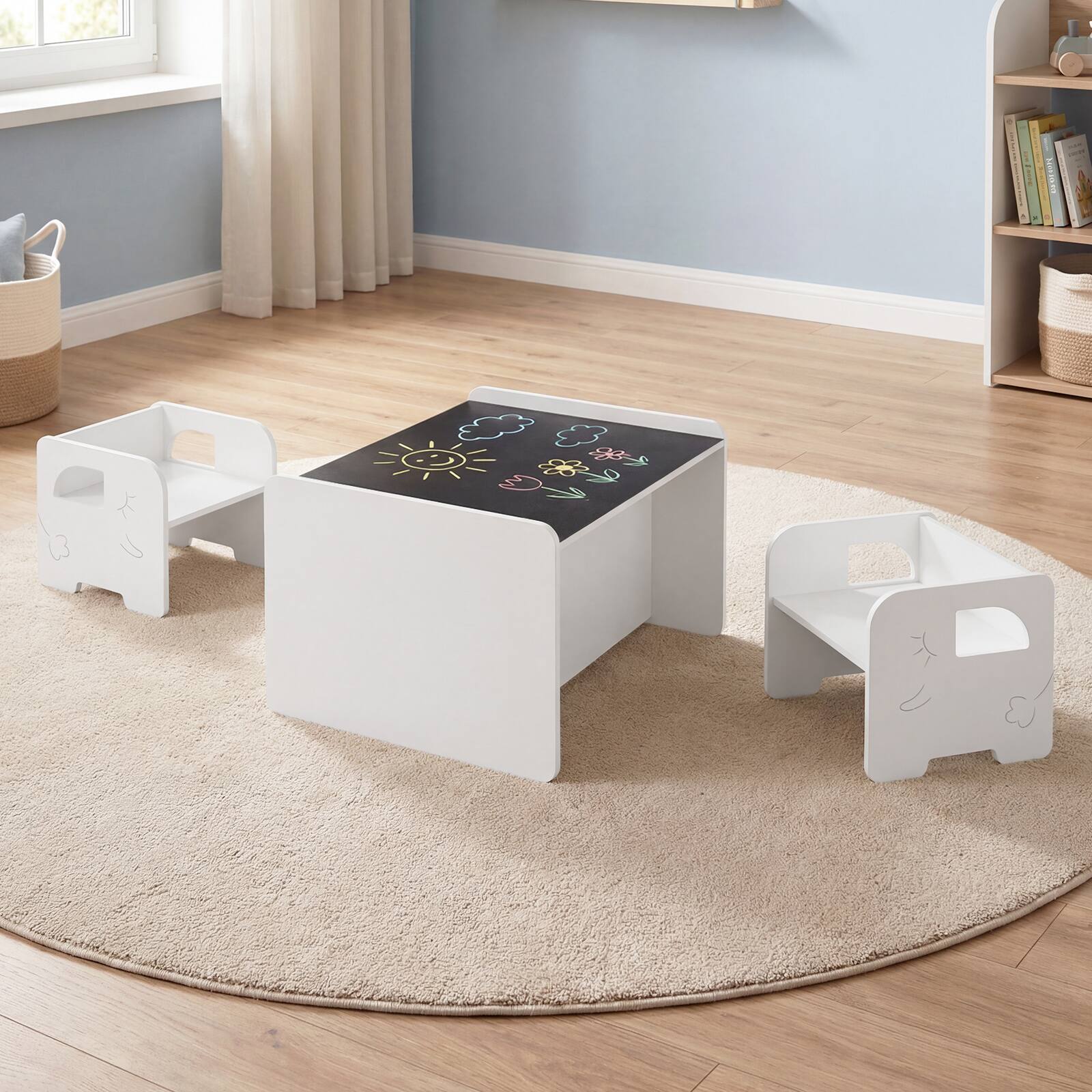 Alt View 1. Costway - Costway 3 PCS Kids Table and Chair Set, Space-saving Toddler Table and 2 Chairs - White.