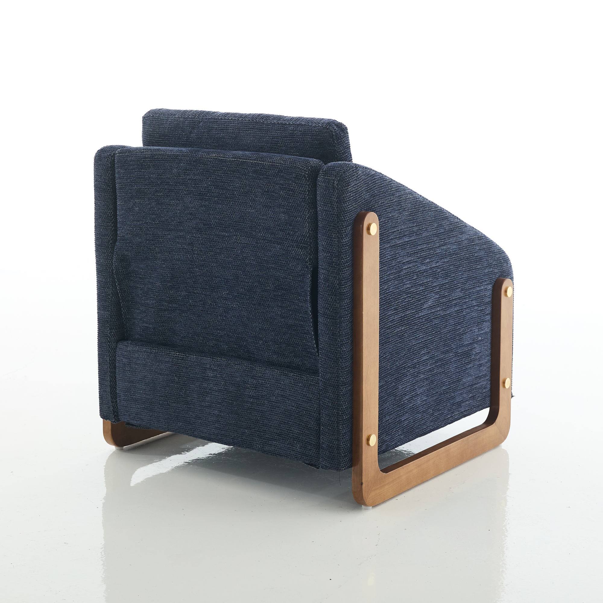 Alt View 10. GOODSILO - Modern Upholstered Armchair with Wooden Side Frame and Cushioned Seat for Living Room or Bedroom - Blue.